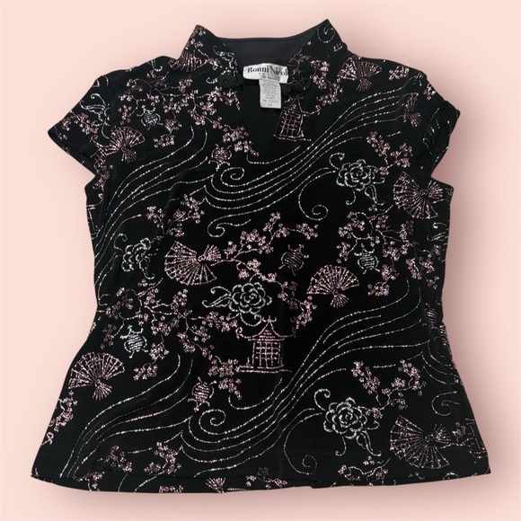 Ronni Nicole Tops - Ronni Nicole Black Top with Pink Floral Design